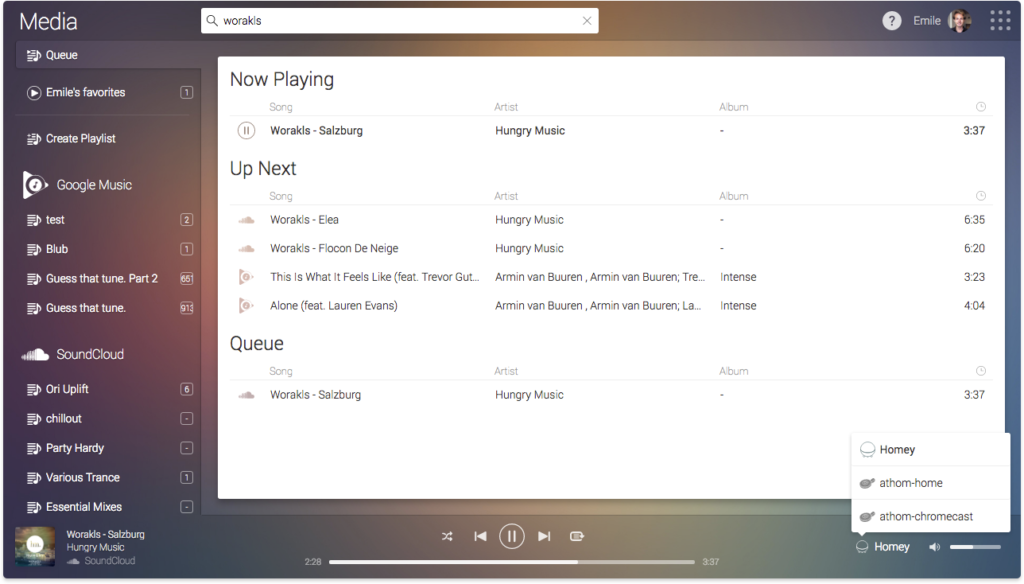 Homey Music can create mixed playlists from any music service