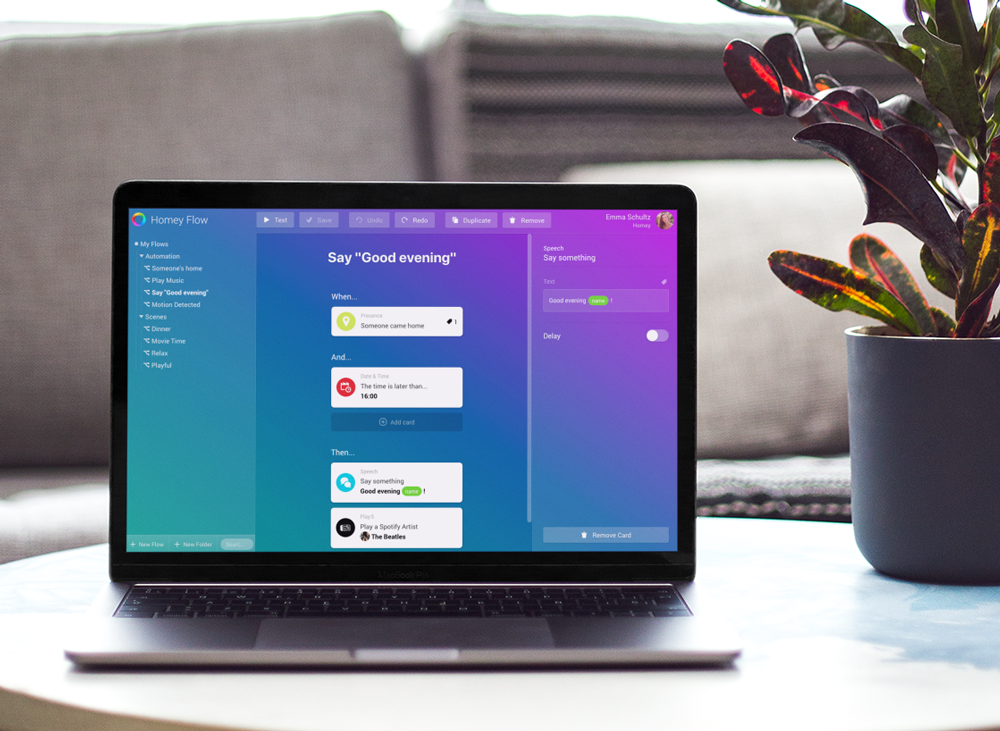 home automation with Homey Flow for Web