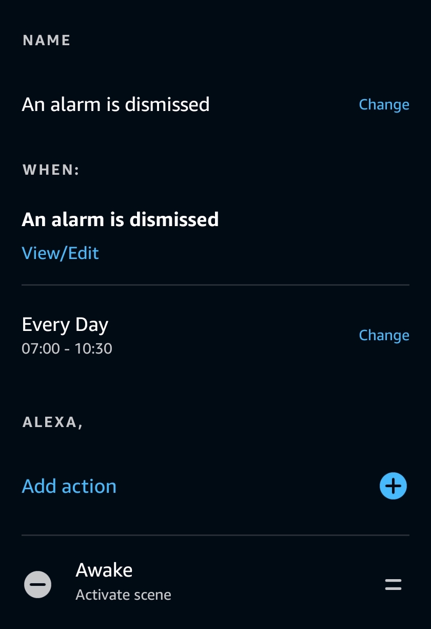 How to make alexa store turn on lights with alarm