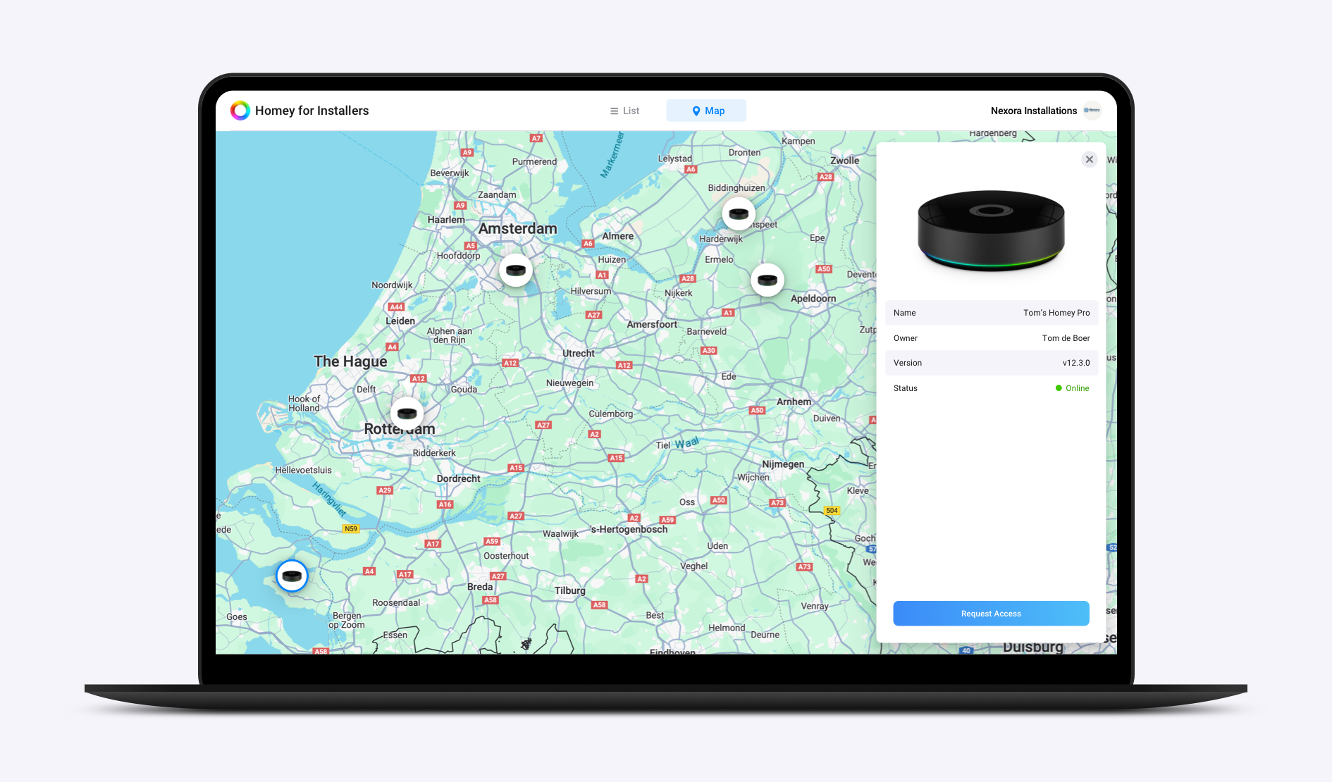 Map View in Homey for Installers